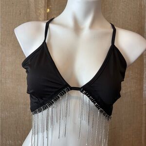 Black Beaded Fringe Women's Top